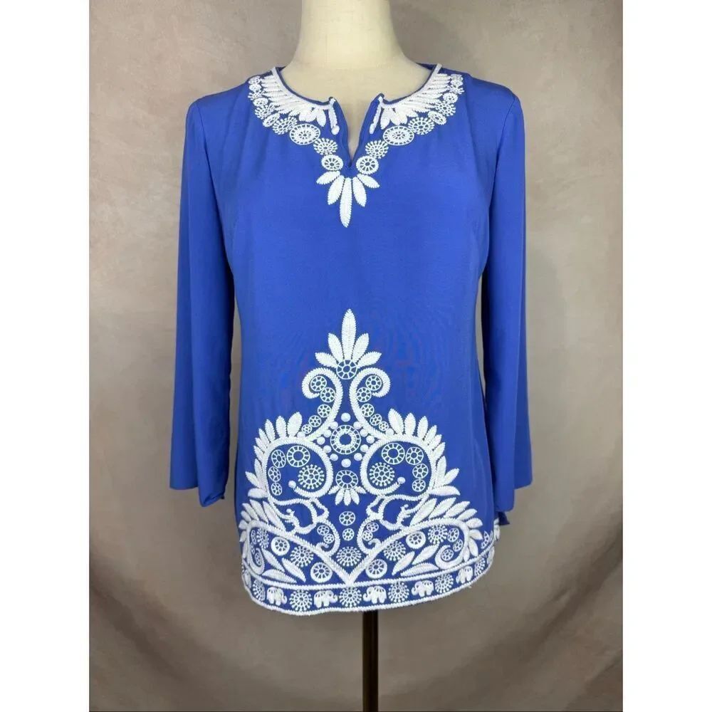 Lilly Pulitzer Charlotte Tunic Top in Iris Blue Jungle Panel Size XS 100% Rayon